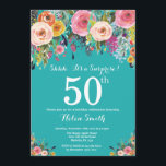 Aquamarine Blumenüberraschung 50. Geburtstag Einla Einladung<br><div class="desc">Aquamarine Blumenüberraschung 50. Geburtstag Einladung für Frauen. Aquarellfarbene Blume Aquamarines Aqua Türkis Hintergrund. Rosa, Gelb, orange, Lila Blume. Erwachsener zum Geburtstag. 13. 15. 16. 18. 20. 21. 30. 40. 50. 60. 70. 80. 90. 100. Jedes Alter. Für weitere Anpassungen klicken Sie bitte auf die Schaltfläche "Anpassen" und verwenden Sie unser...</div>