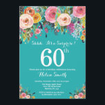Aquamarine Blumenüberraschung 60. Geburtstag Einla Einladung<br><div class="desc">Aquamarine Blumenüberraschung 60. Geburtstag Einladung für Frauen. Aquarell Floral Blume. Aquamarines türkisfarbenes Aqua-Hinterland. Rosa, gelb, orange, Lila Blume. Erwachsener Geburtstag. 13. 15. 16. 18. 20. 21. 30. 40. 50. 60. 70. 80. 90. 100. jedes Alter. Für weitere Anpassungen klicken Sie bitte auf die Schaltfläche "Anpassen" und verwenden Sie unser Designwerkzeug,...</div>