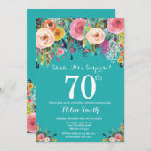 Aquamarine Blumenüberraschung 70. Geburtstag Einla Einladung (Vorne/Hinten)