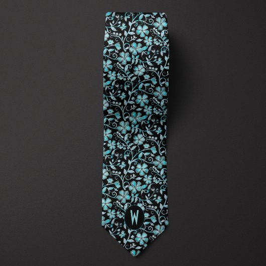 Aquamarine Blüte auf Black Neck Tie Krawatte