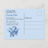 Aquamarine Blüten auf einer Skulptur strukturiert Ankündigungspostkarte (Rückseite)