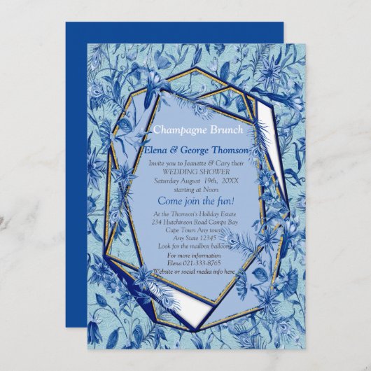 Aquamarine Blüten auf einer Skulptur strukturiert Einladung (Vorne/Hinten)