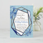 Aquamarine Blüten auf einer Skulptur strukturiert Einladung (Stehend Vorderseite)