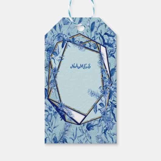 Aquamarine Blüten auf einer Skulptur strukturiert Geschenkanhänger (Vorderseite)