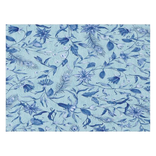 Aquamarine Blüten auf einer Skulpturenstruktur Tischdecke (Vorderseite (Horizontal))