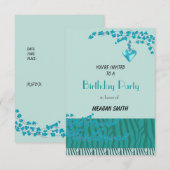 Aquamarine Blüten Geburtstagsparty Einladung (Vorne/Hinten)