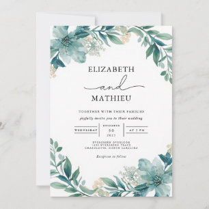 Aquamarine Blütenlush Blüh Hochzeit Einladung