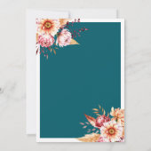 Aquamarine Boho Chic Herbst Blumenhochzeit Einladung (Rückseite)