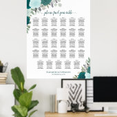 Aquamarine Boho Floral 29 Tabelle Hochzeitskarte Poster (Heimbüro)