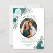 Aquamarine Boho Floral & Foto Hochzeit Sichern Sie Magneteinladung (Vorderseite)