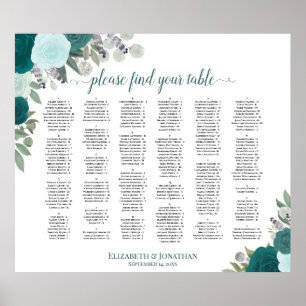 Aquamarine Boho Rose Alphabetische Hochzeitssattel Poster