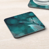 Aquamarine Bokeh-Blätter Getränkeuntersetzer (Linke Seite)