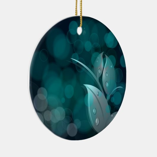 Aquamarine Bokeh-Blätter Keramikornament (Rechts)