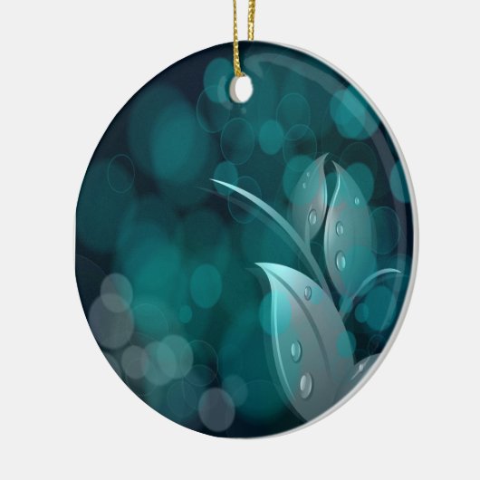 Aquamarine Bokeh-Blätter Keramikornament (Links)