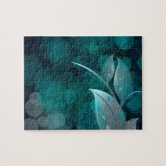 Aquamarine Bokeh-Blätter Puzzle (Horizontal)