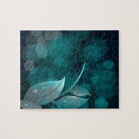 Aquamarine Bokeh-Blätter Puzzle (Horizontal)