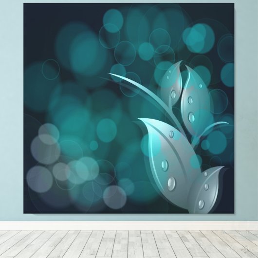 Aquamarine Bokeh-Blätter umhüllt Canvas Leinwanddruck (Insitu (Holzboden))
