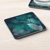 Aquamarine Bokeh-Blätter Untersetzer (Linke Seite)