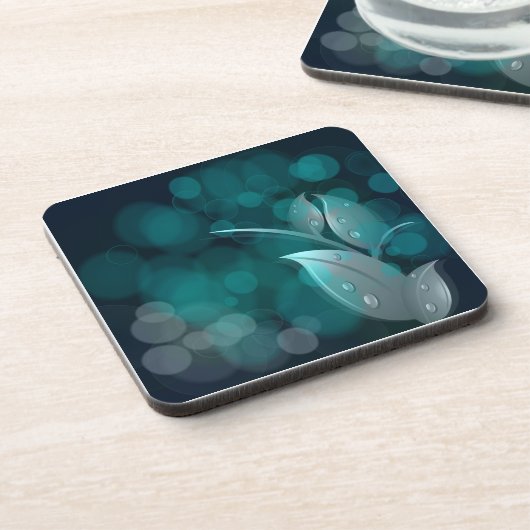 Aquamarine Bokeh-Blätter Untersetzer (Linke Seite)