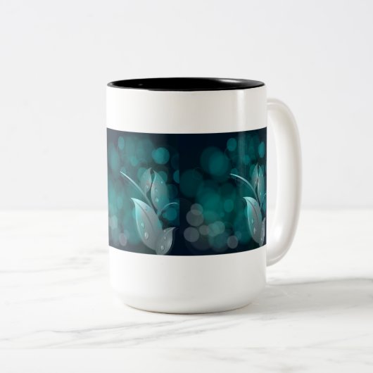Aquamarine Bokeh-Blätter Zweifarbige Tasse (VorderseiteRechts)