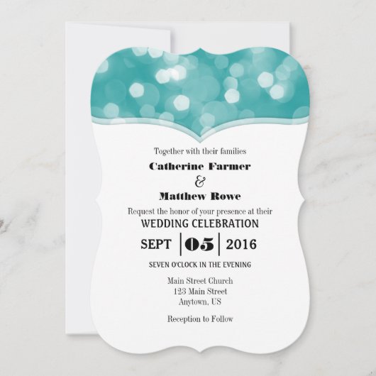 Aquamarine Bokeh Glitzer Lights Wedding Einladunge Einladung (Vorderseite)