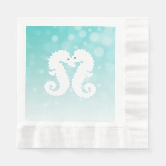 Aquamarine Bokeh Seepferde Kissing Wedding Napkins Serviette (Vorderseite)