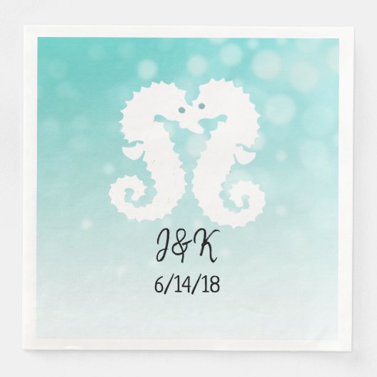 Aquamarine Bokeh Seepferde Kissing Wedding Napkins Serviette (Vorderseite)