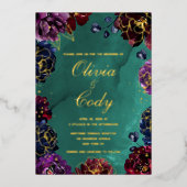 Aquamarine Bordeaux Amethyst Jewel Tone Goldhochze Folieneinladung (Vorderseite)