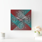 Aquamarine Bordeaux-Farbtöne Quadratische Wanduhr (Zuhause)