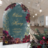 Aquamarine Bordeaux Jewel Tone Gold Script Hochzei Acryleinladungen