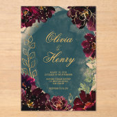 Aquamarine Bordeaux Jewel Tone Gold Script Hochzei Acryleinladungen (Vorderseite)