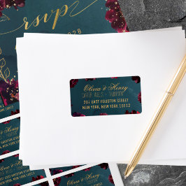 Aquamarine Bordeaux Jewel Tone RSVP Card Mailing Adressaufkleber