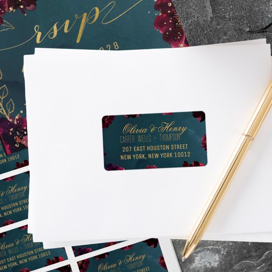 Aquamarine Bordeaux Jewel Tone RSVP Card Mailing Adressaufkleber