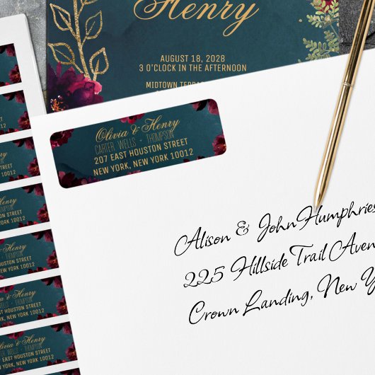 Aquamarine Bordeaux Jewel Tone Wedding Rücksendead