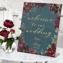 Aquamarine Bordeaux Jewel Tones Begrüßung 2 Sockelschild