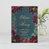 Aquamarine Bordeaux Jewel Tones Hochzeit Einladung (Stehend Vorderseite)