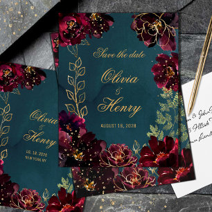 Aquamarine Bordeaux Jewel Tones Wedding speichern Einladung