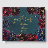 Aquamarine Bordeaux Sapphire Jewel Tone Gold Weddi Gästebuch (Vorderseite)