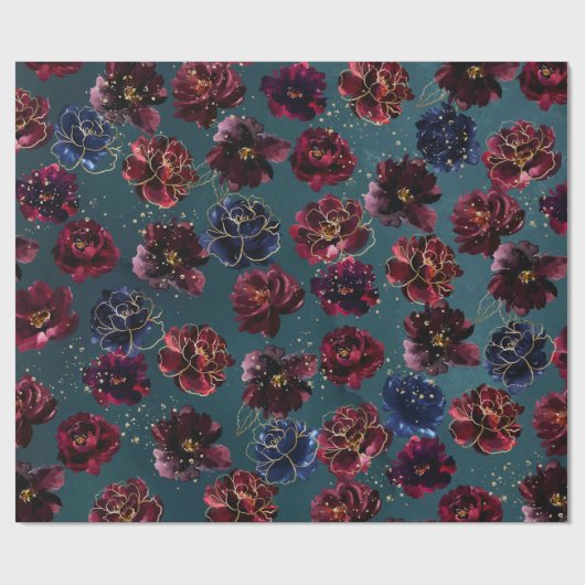 Aquamarine Bordeaux Sapphire Jewel Tone Gold Weddi Geschenkpapier (Flach)