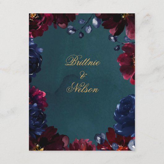 Aquamarine Bordeaux Sapphire Jewel Tone Hochzeit D Begleitkarte (Rückseite)