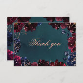 Aquamarine Bordeaux Sapphire Jewel Tone Rose Hochz Dankeskarte (Vorne/Hinten)