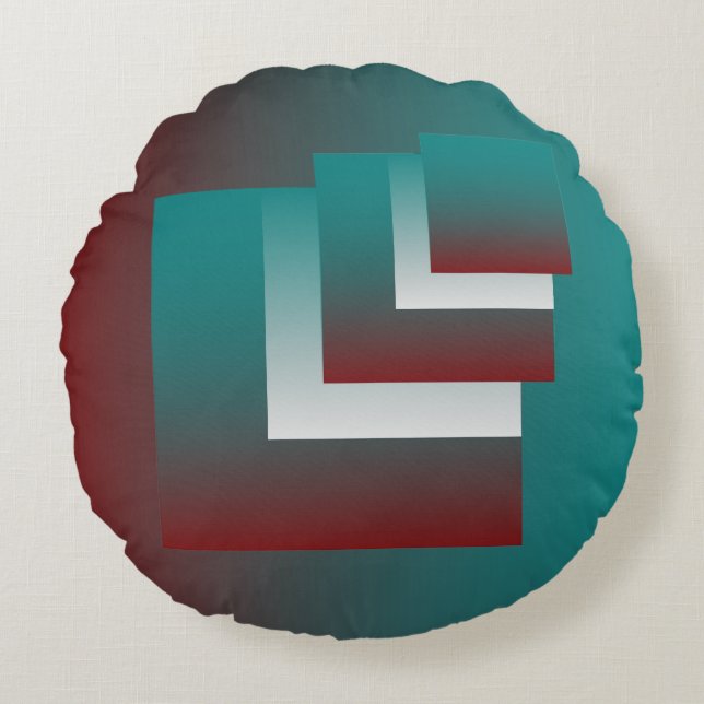 Aquamarine bordeauxfarbene Fenster Rundes Kissen (Vorderseite)