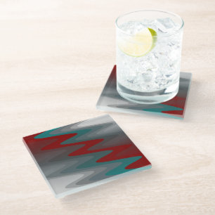 aquamarine bordeauxfarbene Wellen Glasuntersetzer