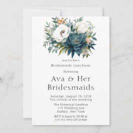 Aquamarine Botanische Blumenperse Bridesmaids Lunc Einladung