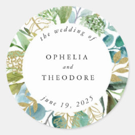 Aquamarine botanische Gastgeschenk Hochzeit Wasser Runder Aufkleber