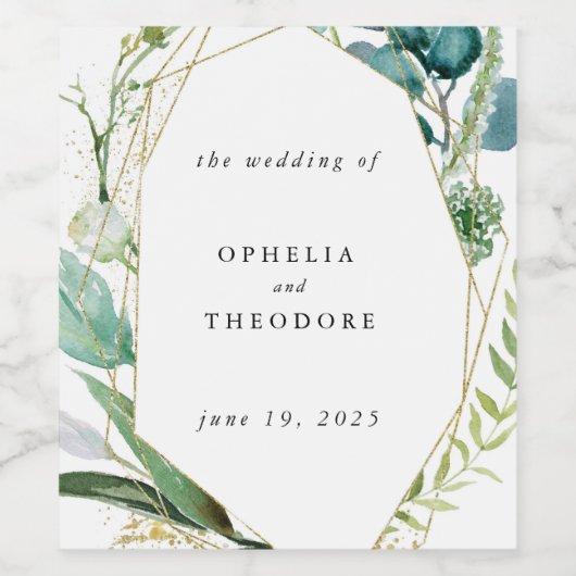 Aquamarine botanische Gastgeschenk Hochzeit Wasser Weinetikett (Einzelnes Label)