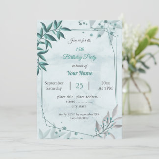 aquamarine botanische Geburtstagsparty Einladung