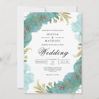 Aquamarine Botanische Hochzeit Einladung