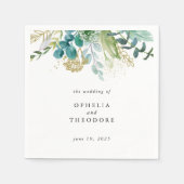 Aquamarine Botanische Hochzeitmonogramm Serviette (Vorderseite)