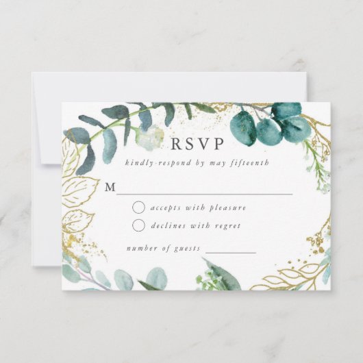 Aquamarine Botanische Moderne Hochzeitskarte RSVP Karte (Vorderseite)